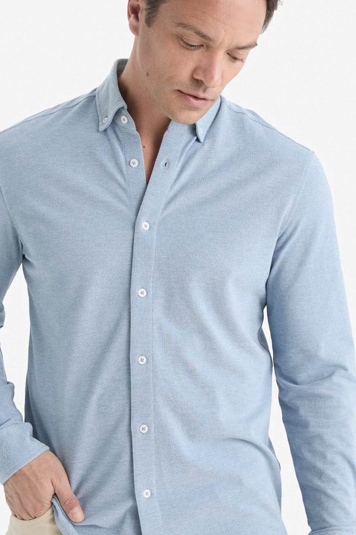 DeFacto Regular Fit Polo Yaka Uzun Kollu Gömlek E8067AX25AU görsel 4
