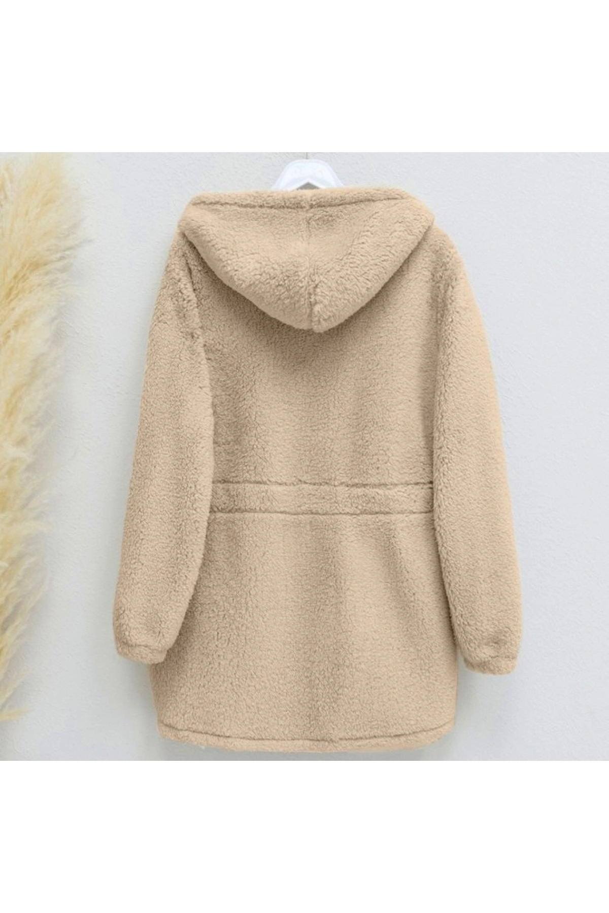 gl00my Beli Lastikli Kapşonlu Fermuarlı Peluş Mont -Vizon