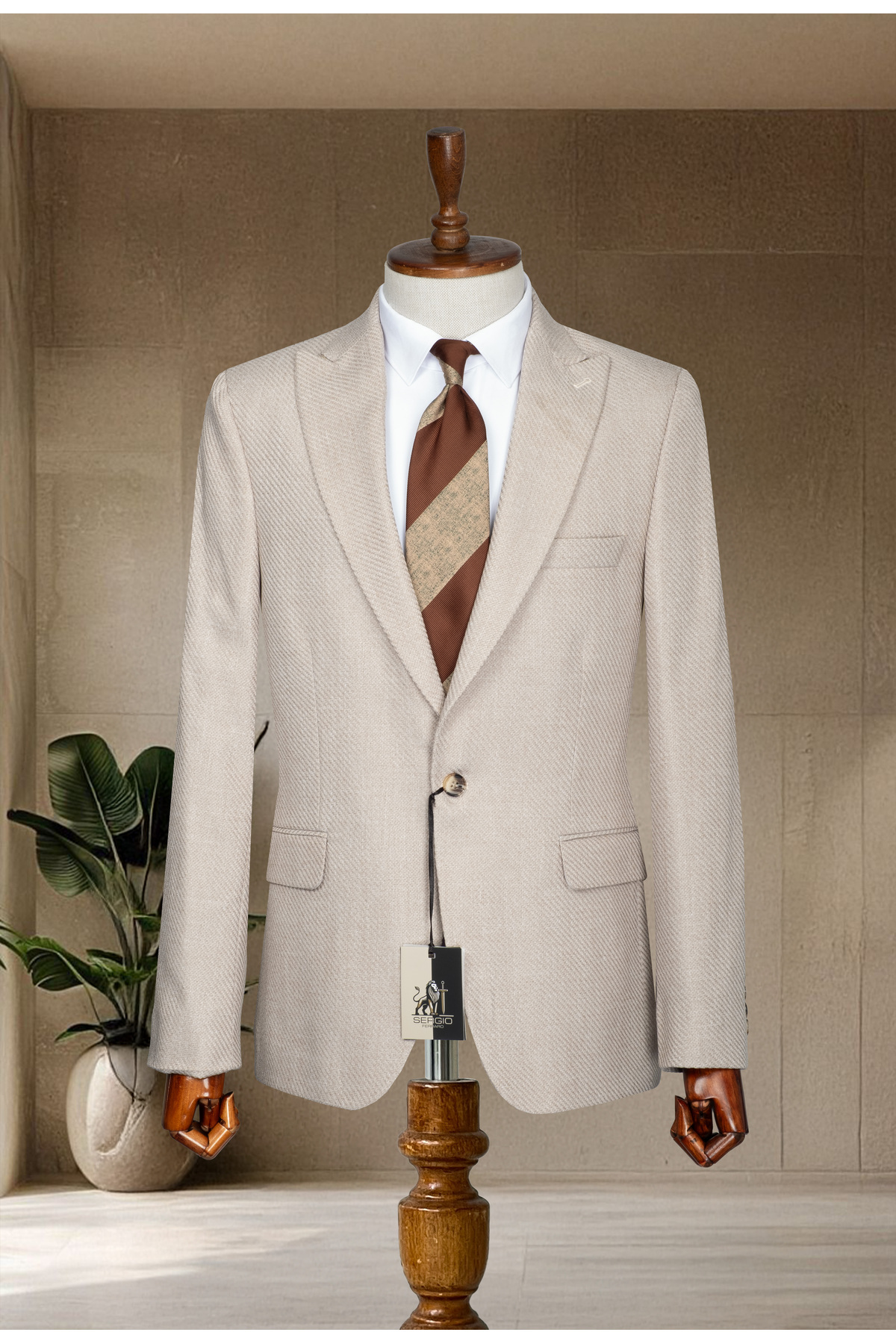 MODA DİNA  Bej Italyan Stil Slim Fit Klasik Erkek Blazer Ceket - Görsel 2