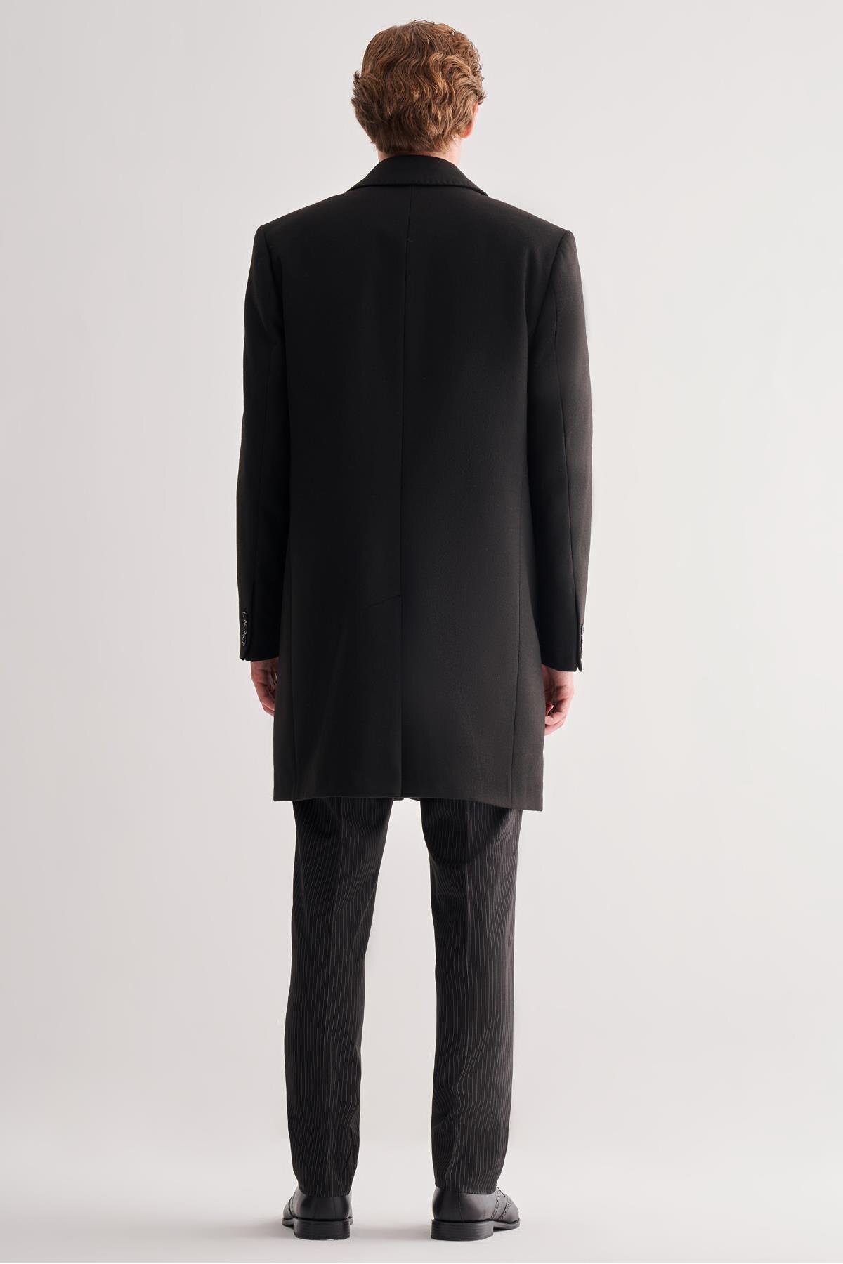 İmza  Siyah Berberi Yaka Tam Astar Classic Comfort Fit Esnek Kaşe Palto 1005255152 - Görsel 5