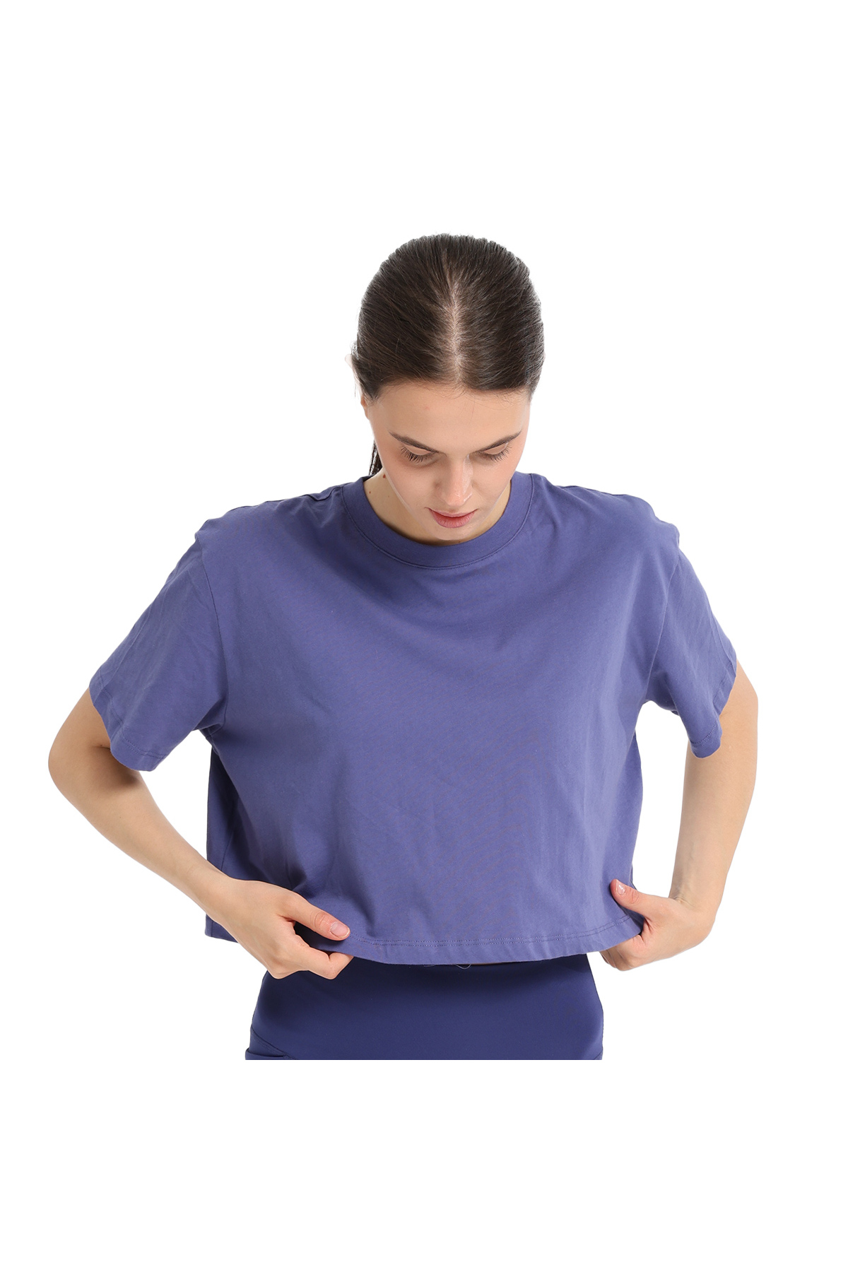 Sedona Cropped Kadın Mavi Günlük Stil T-Shirt 25KK1034-MVI