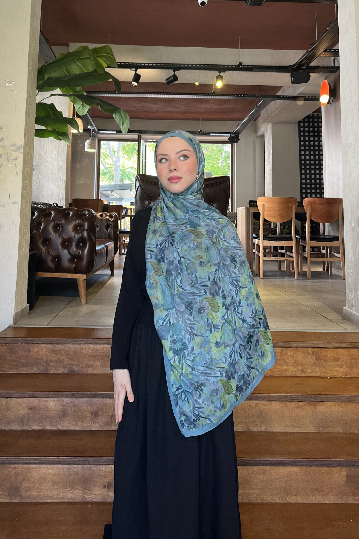 cs camellia scarf Paradise Kraş Şal - Yeşil Mavi görsel 2