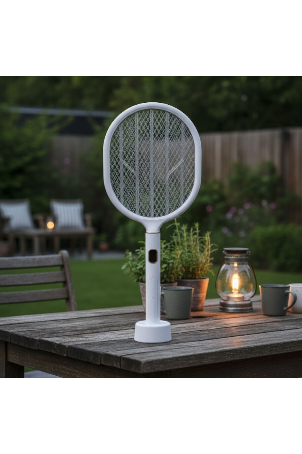 Light up USB Şarjlı Beyaz Renk Kendiliğinden Standlı Şarj Göstergeli UV Işıklı Sinek Öldürme Raketi LTD 718