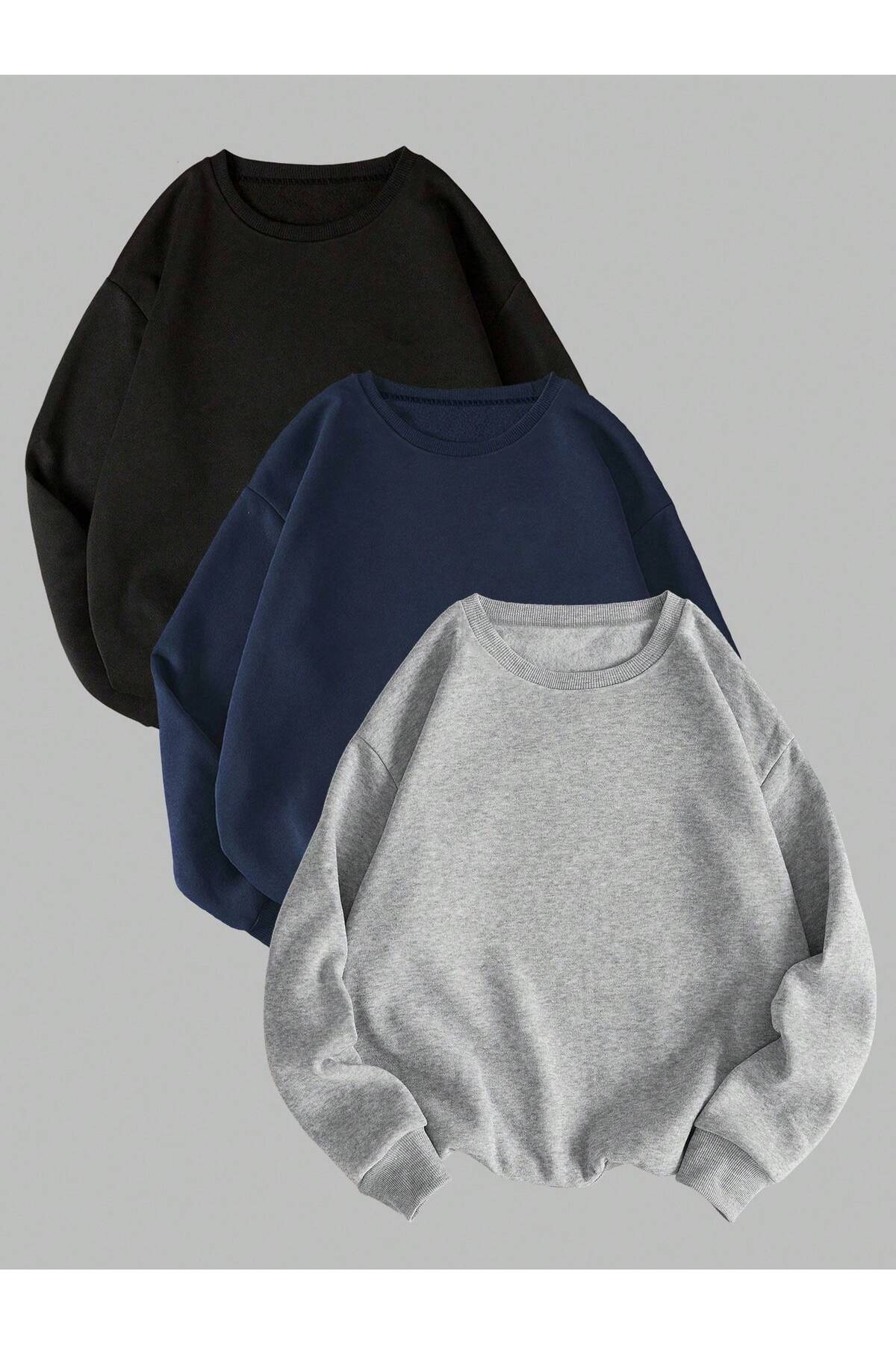 EYAX MODA 3'LÜ AVANTAJ SET BÜYÜK BEDEN BİSİKLET YAKA SWEATSHIRT görsel 5