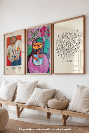 Basquiart Henri Matisse Sanatsal 3'lü Ahşap Çerçeveli Poster, Tablo Seti No:20