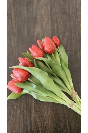 Omelas Yapay Çiçek Islak Lale Islak Dokulu Lale Demet 30 Cm. Kırmızı 7 Dallı....