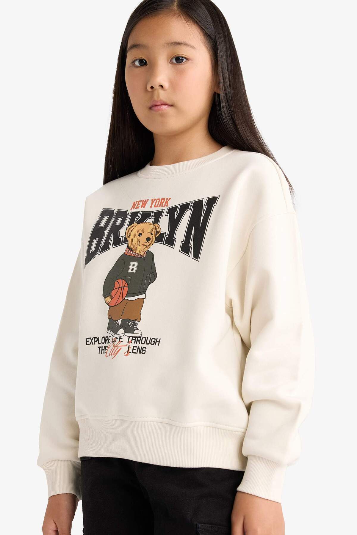 DeFacto Girl's Relax Fit Crew Neck Printed Soft Fleece Sweatshirt E6780A825Wn