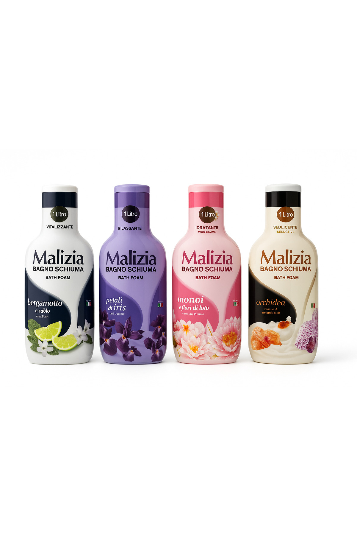 Malizia Σετ 4X Gel de Dus Bergamoto, Iris, Monoi, Orhidea 1L