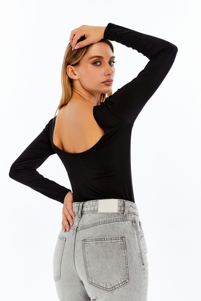 VERANOYA Sırtı Açık Uzun Kollu Bluz Siyah