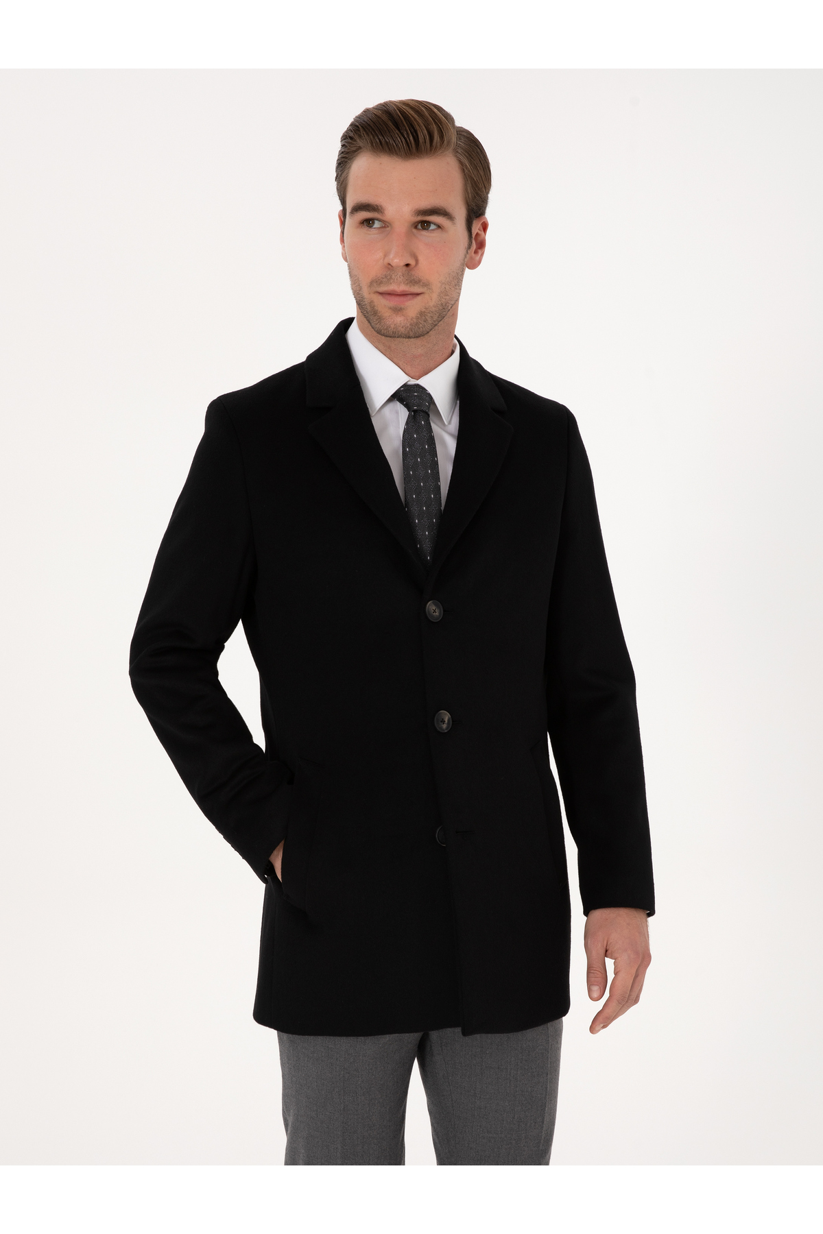 Cacharel Siyah Ex Slim Fit Yün Karışımlı Palto 50314593-VR046 görsel 3