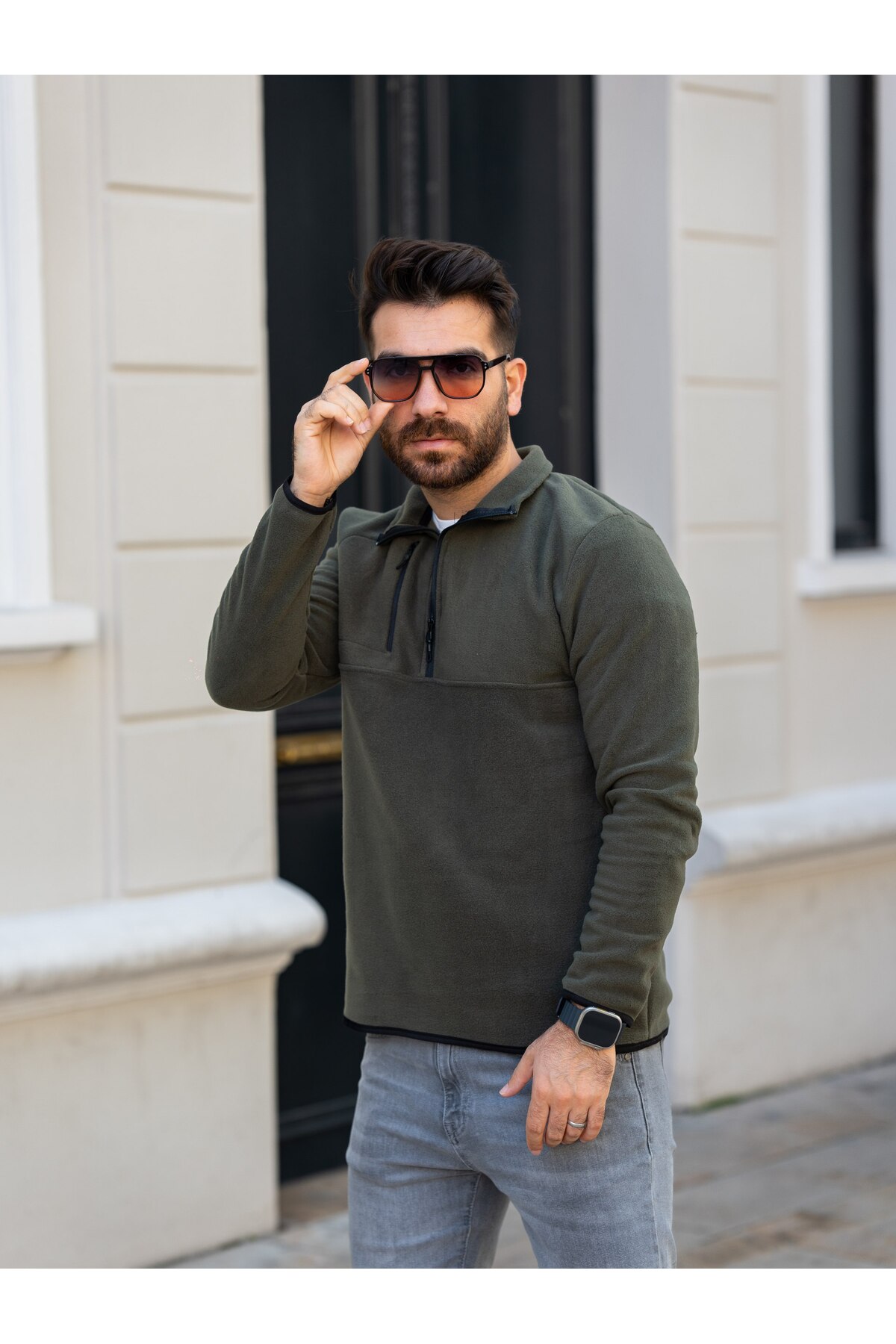SWEATSHIRT پشمی زیپی دار — خاکی FPS-02 — تصویر 2 از 4