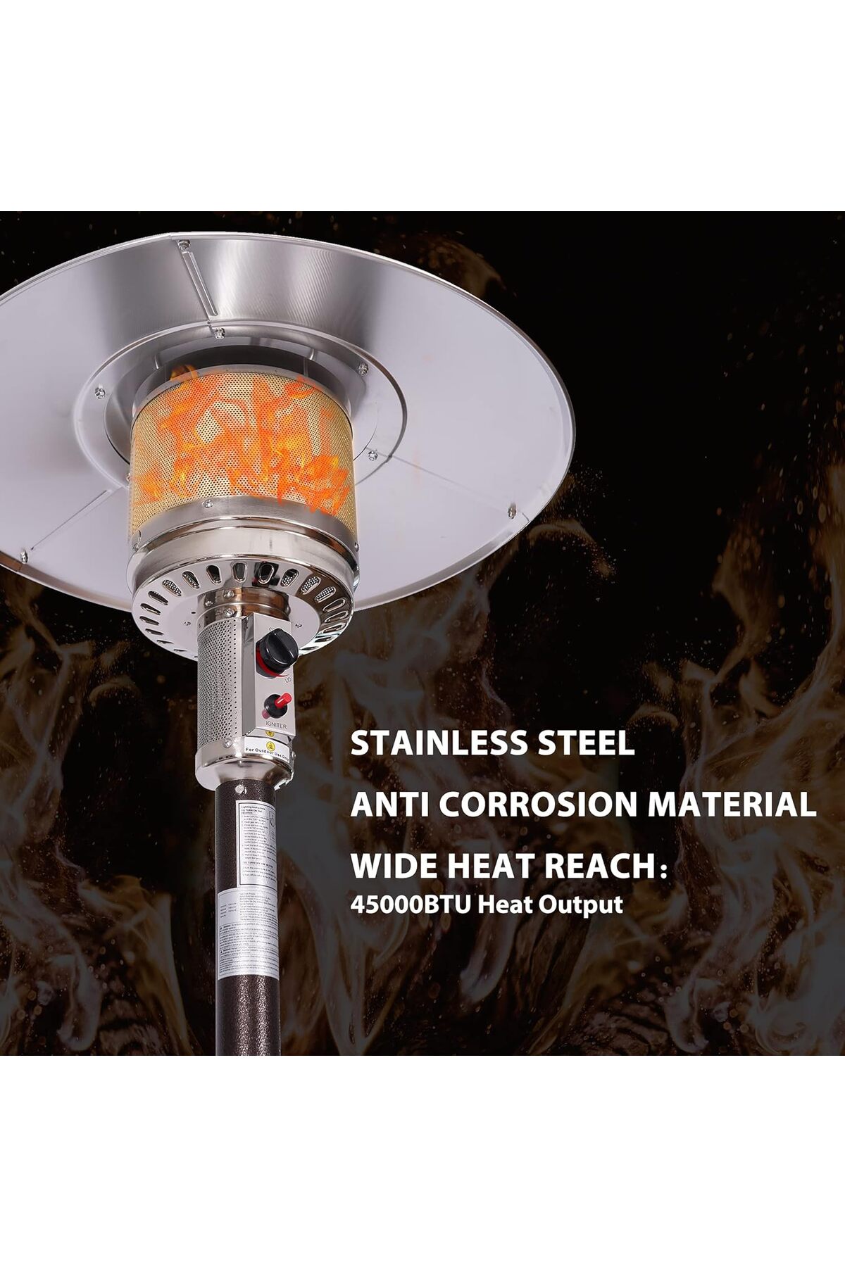 دفاية خارجية غاز للحديقة والمطاعم مظلة ستانلس ستيل 225سم بقوة 13KW مع اشتعال إلكتروني ,DLC-38030