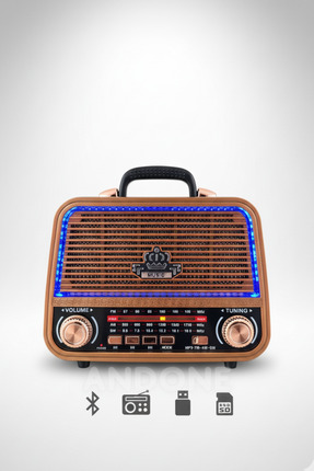 Andone Yeni Model Ledli Nostaljik Ahşap Görünümlü Bluetoothlu Radyo SD Kart V...