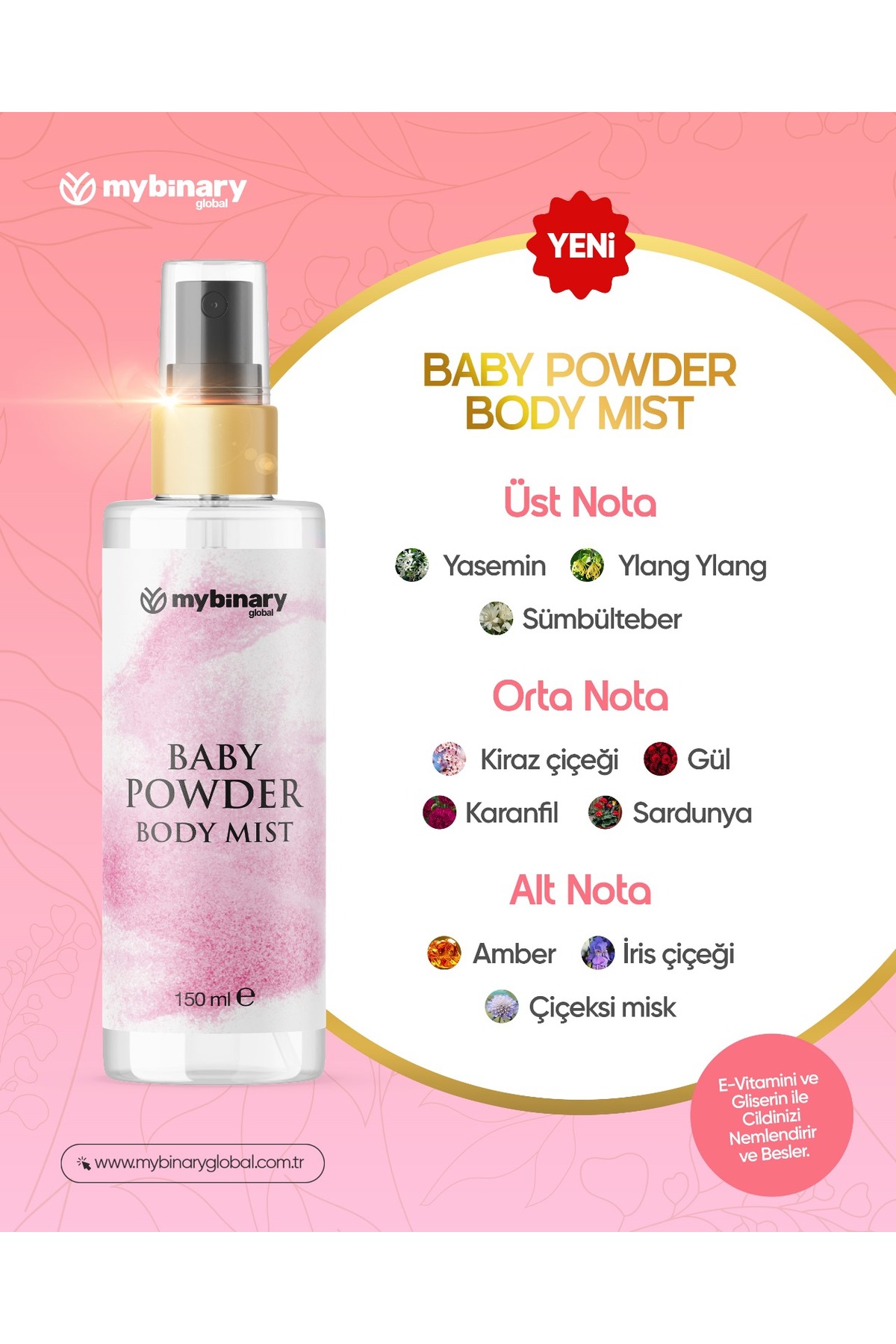 My Binary Global Bebek Pudrası Parfümlü Kadın Vücut Spreyi Bebeksi ve Etkileyici Vücut Misti Body Mist Spray 150ml fotoğrafı 2 (önizleme)
