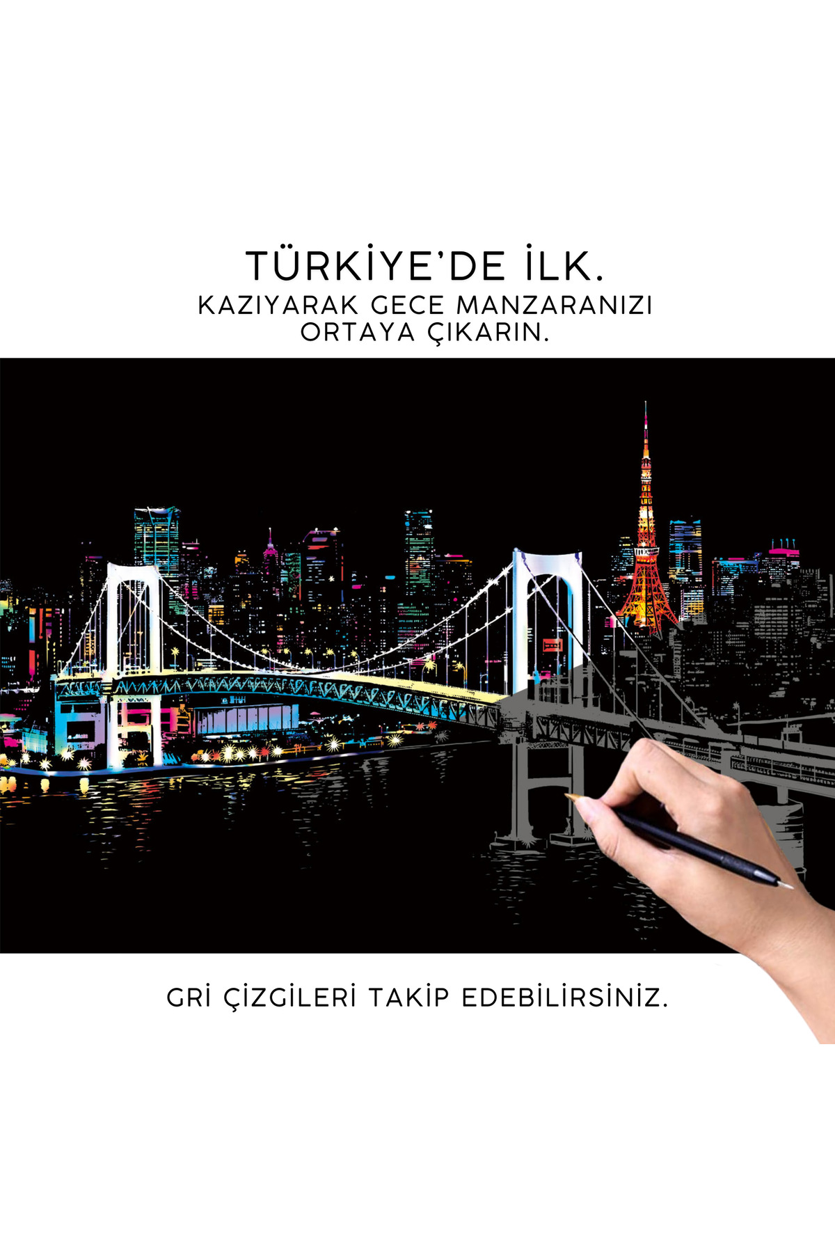 Kazart Kazıma Sanatı - JAPONYA TOKYO 2 Kalem Dahil, A3, Hediyelik