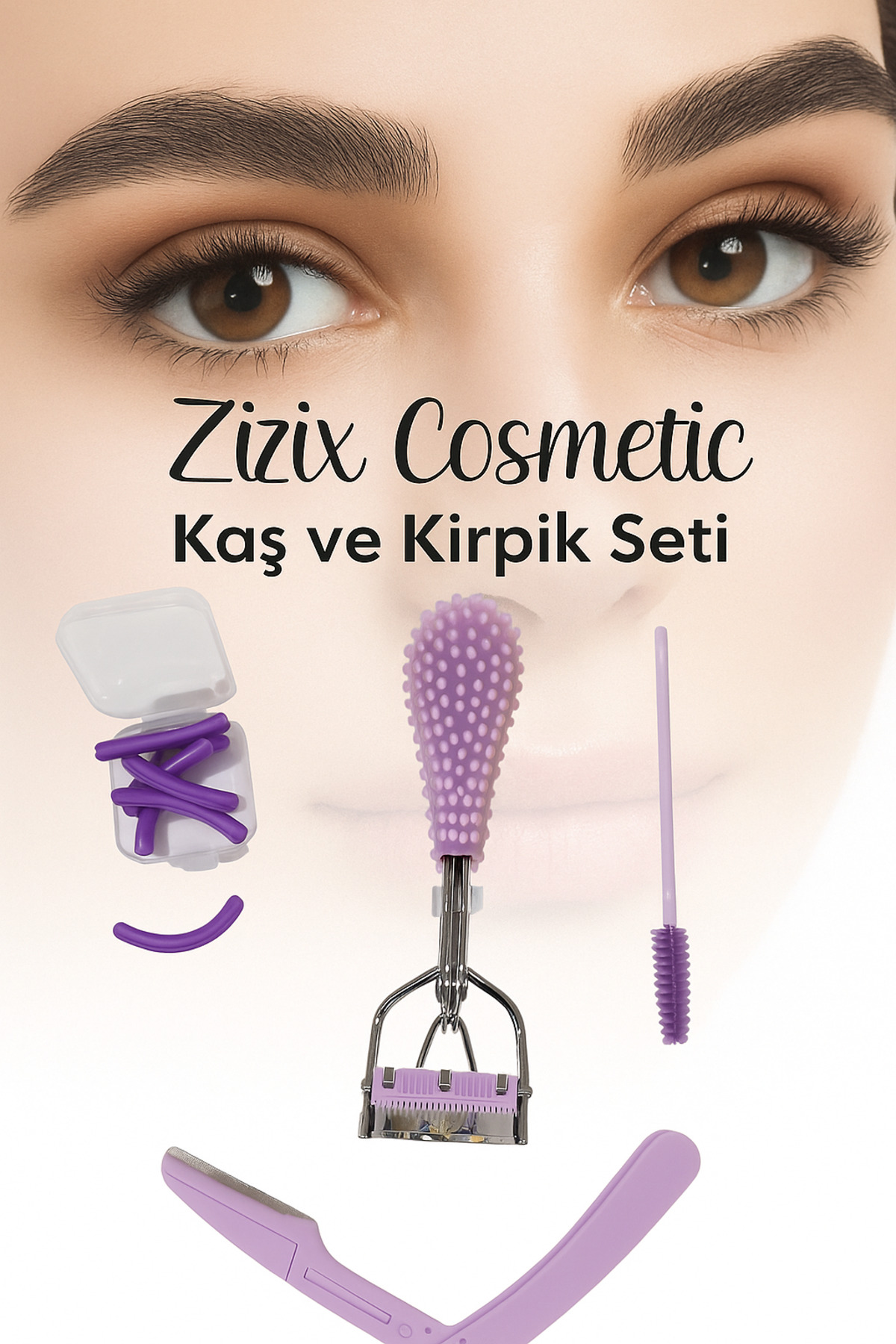 Kaş & Kirpik Bakım Seti – Kirpik Kıvırıcı, Kaş Ustrası, Fırça ve Kirpik Kıvırma Lastiği — رنگارنگ