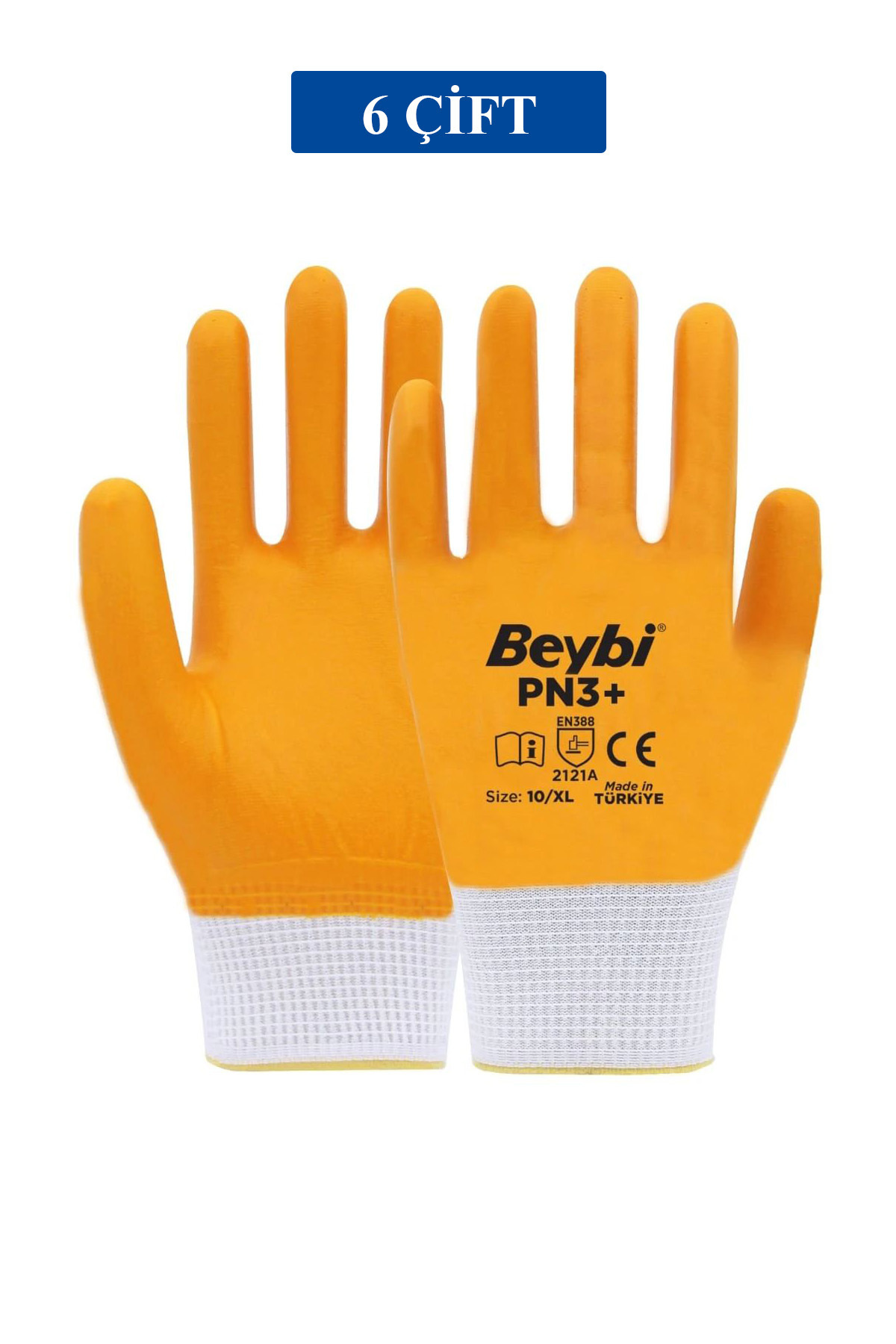 PAZAR DÜNYASI Pn3+ Sarı Iş Eldiveni Polyester Örme Nitril Beybi No:10 Royaleks Group - 6 Çift
