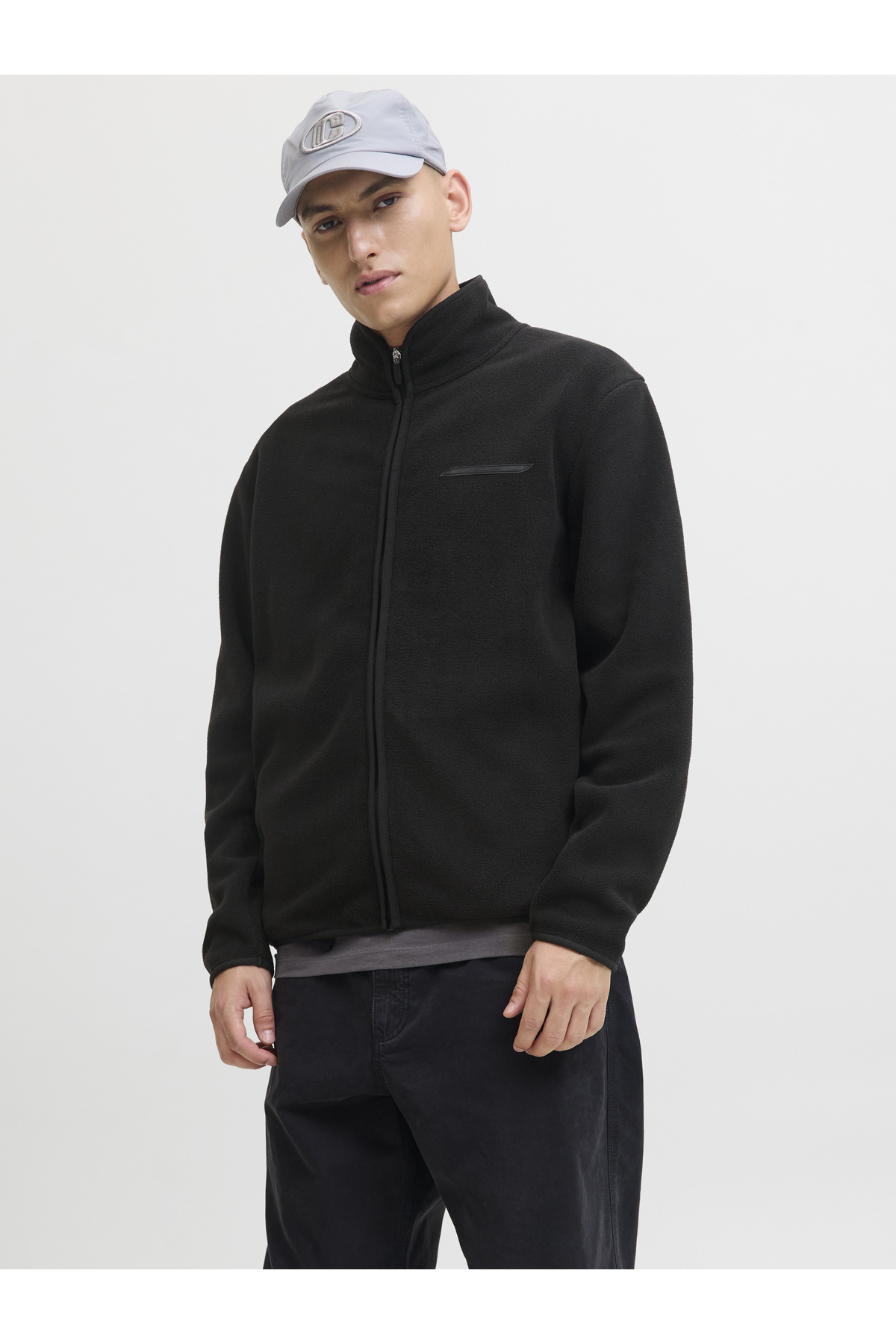 جک اند جونز سویشرت مشکی مردانه جک جونز Jcofusion Fleece زیپ زیپ دار 12283228-02