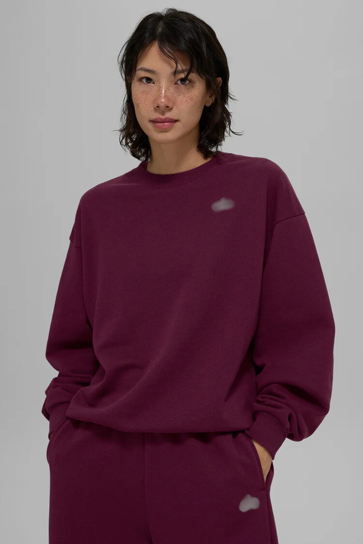 HepsitrentStore Burgundy Oversize Crew Neck Long Sleeve Sweatshirt