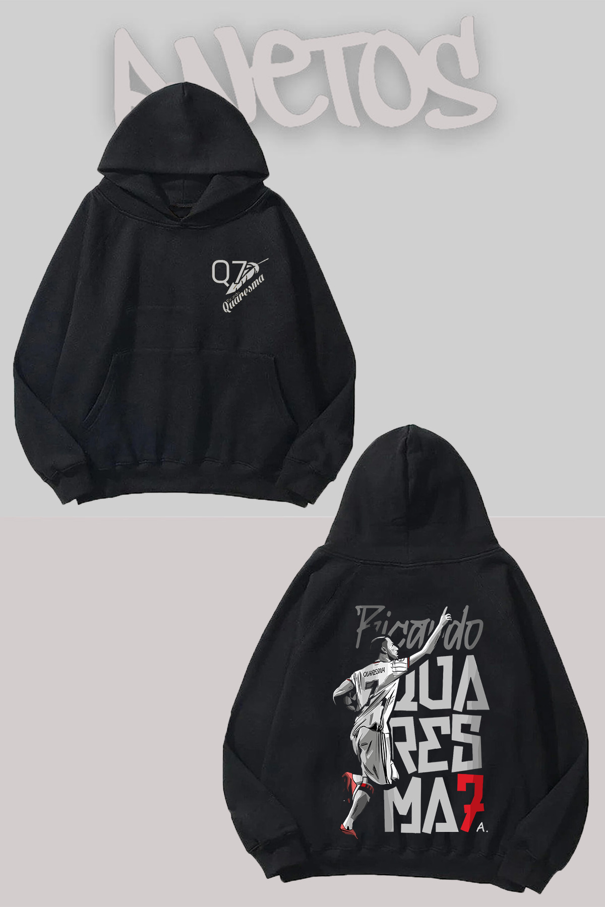 Anetos Ricardo Quaresma Tasarım Siyah Ön Arka Baskılı Sweatshirt