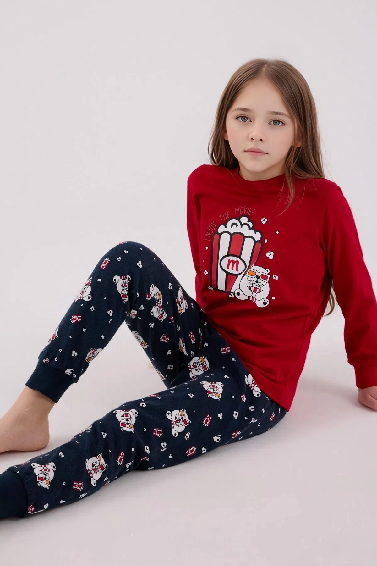 Loule %100 Pamuklu Anne & Kız Çocuk Baskılı Kırmızı İkili Pijama Takımı L1.RP.367.8.002 fotoğrafı 4 (önizleme)