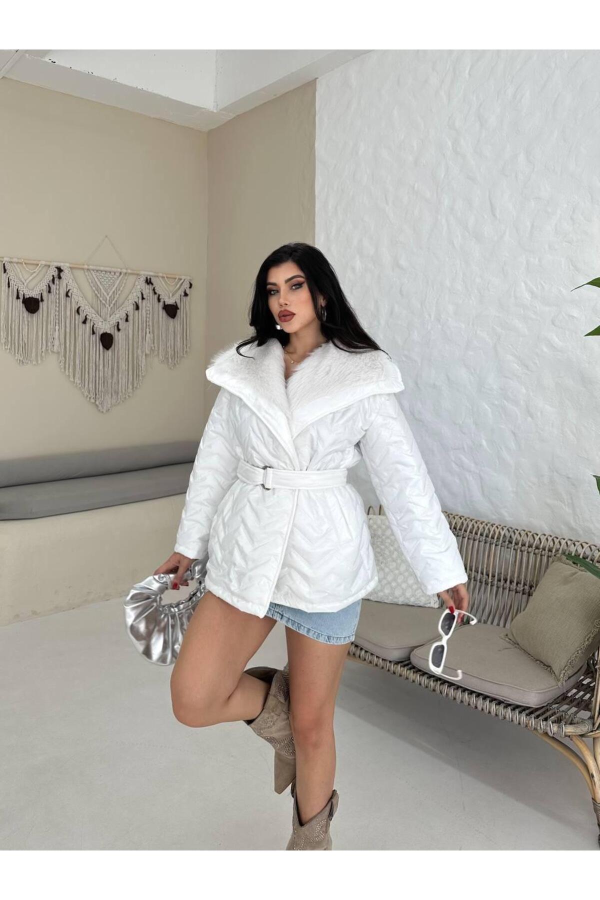 Ekim Store Kemerli Oversize İçi Kürk Şişme Mont görsel 5