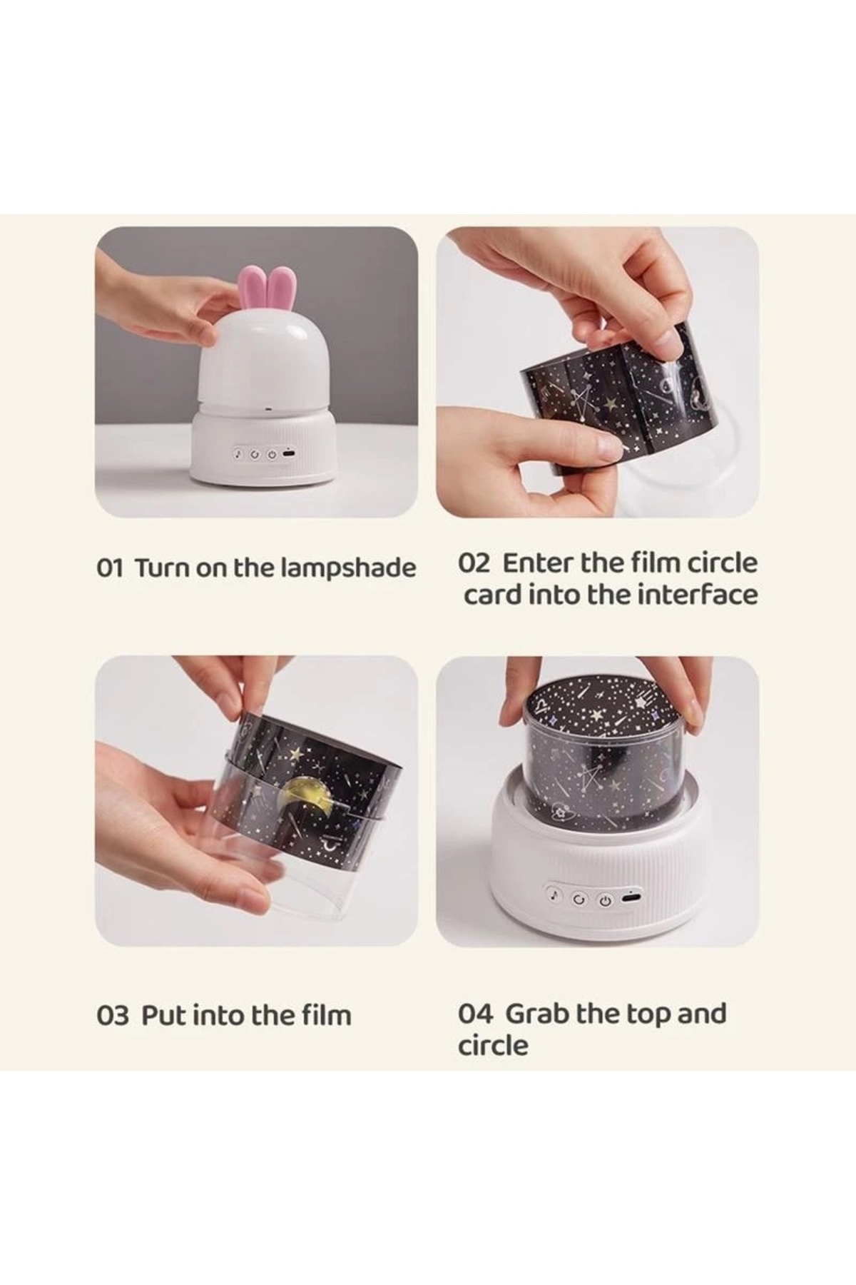 UralTeknik Tavşan Projektör müzikli şarjlı bluetoothlu hareketli gece lambası uyku çocuk bebek 8 farklı film fotoğrafı 5 (önizleme)