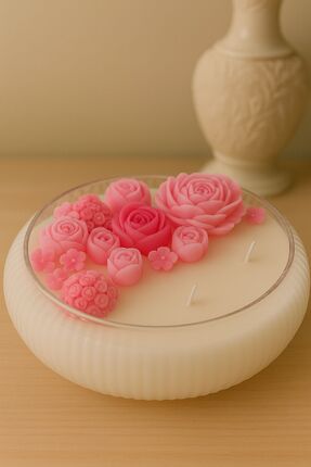 VELAE Çiçek Desenli Dekoratif Büyük Mum - Çok Renkli Çiçek Süslemeli