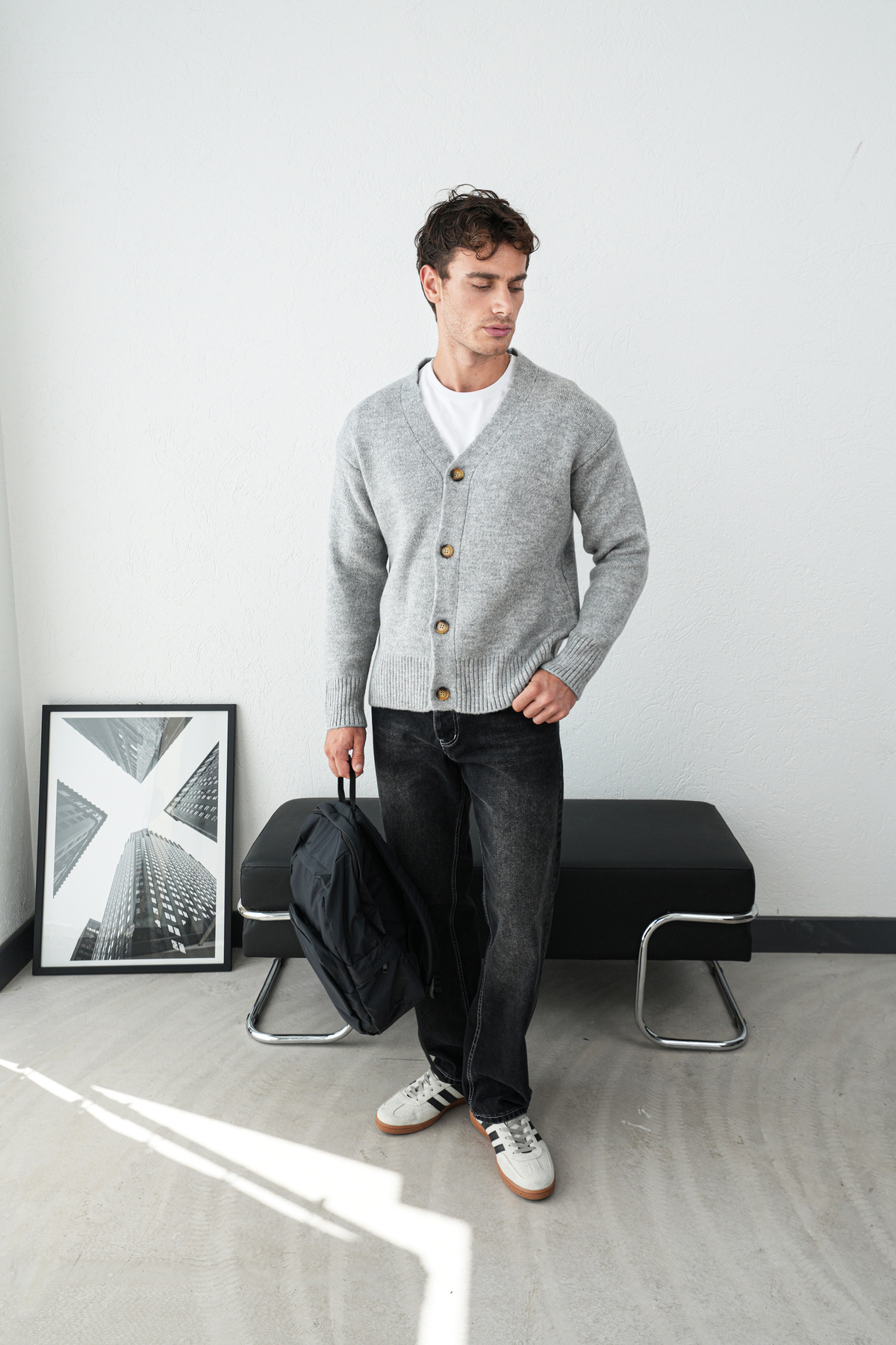 Cardigan Oversize Buttoned — خاکستری Pnt2606 — تصویر 3 از 4
