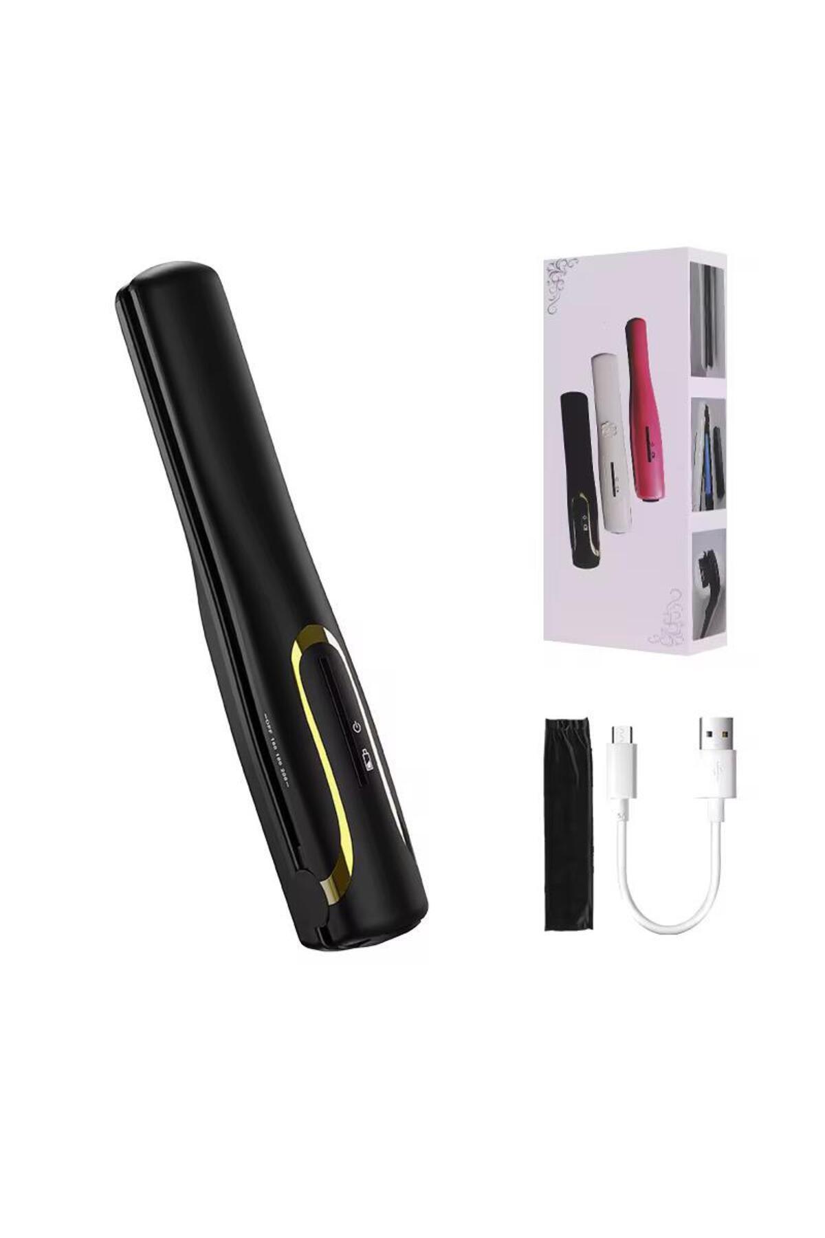 جهاز فرد شعر لاسلكي صغير قابل للشحن عبر USB بدرجة حرارة عالية وسيراميك أسود 🔥