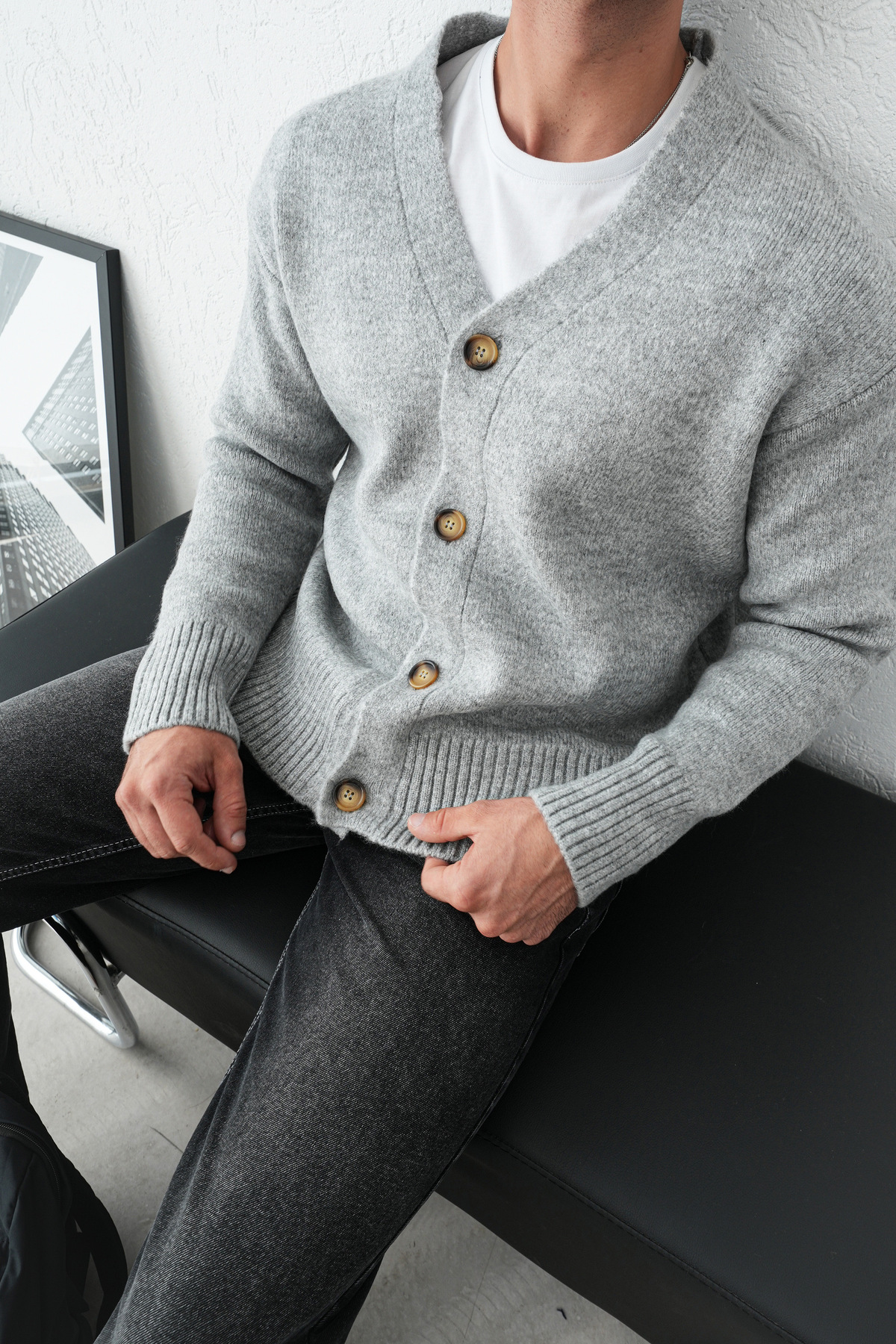 Cardigan Oversize Buttoned — خاکستری Pnt2606 — تصویر 2 از 4