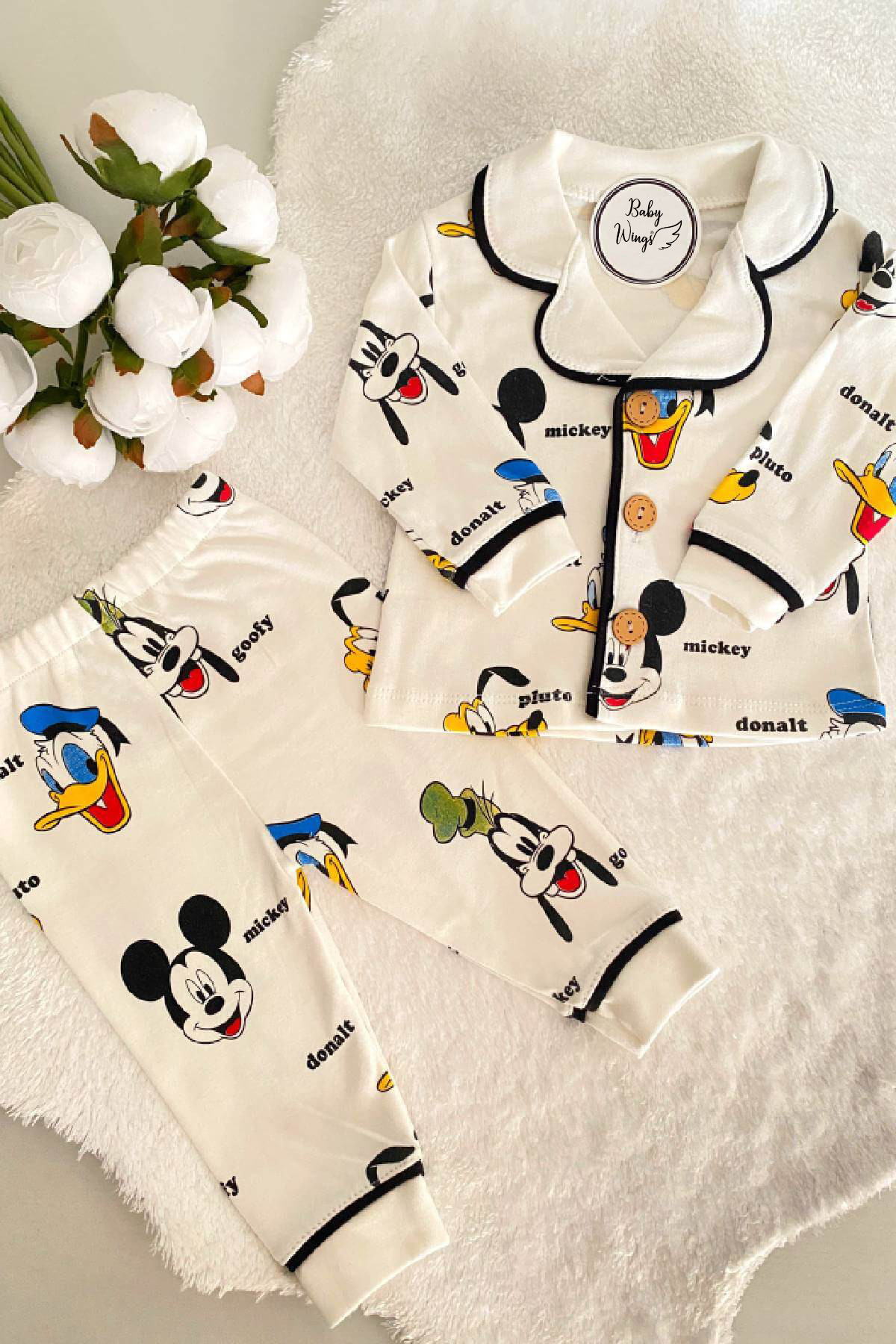 BabyWings Kız Erkek Unisex Lüx Alt-Üst 2 Parça Desenleri Canlı Pamuklu Pijama Takımı fotoğrafı 2 (önizleme)