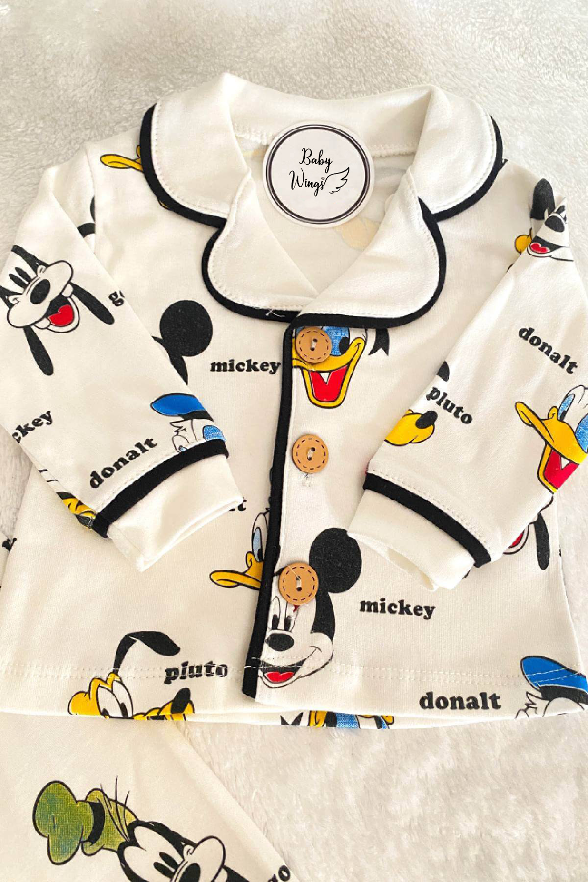 BabyWings Kız Erkek Unisex Lüx Alt-Üst 2 Parça Desenleri Canlı Pamuklu Pijama Takımı fotoğrafı 3 (önizleme)