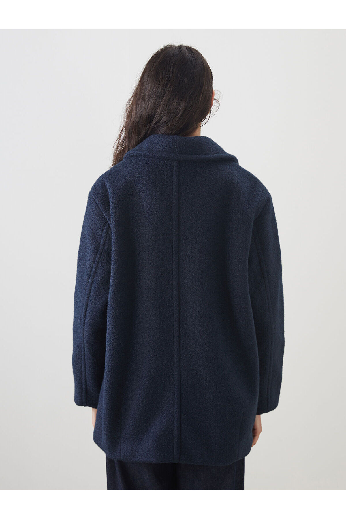 LC Waikiki  LCW Kruvaze Yaka Oversize Kadın Kaşe Kaban (W5) - Görsel 5