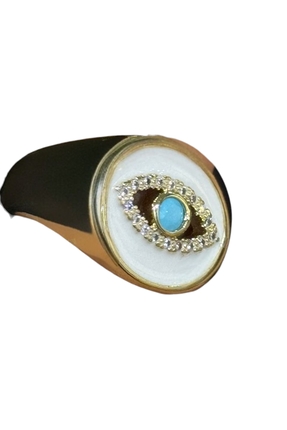 Fundéa Jewelry İnce Parmaklar Çelik Yüzük Nazar Göz Figürlü,Zirkon Taşlı, Par...