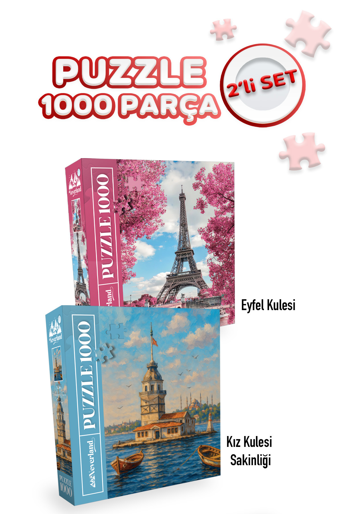 Neverland 2 ADET 1000 PARÇA PUZZLE- EYFEL KULESİ VE KIZ KULESİ SAKİNLİĞİ
