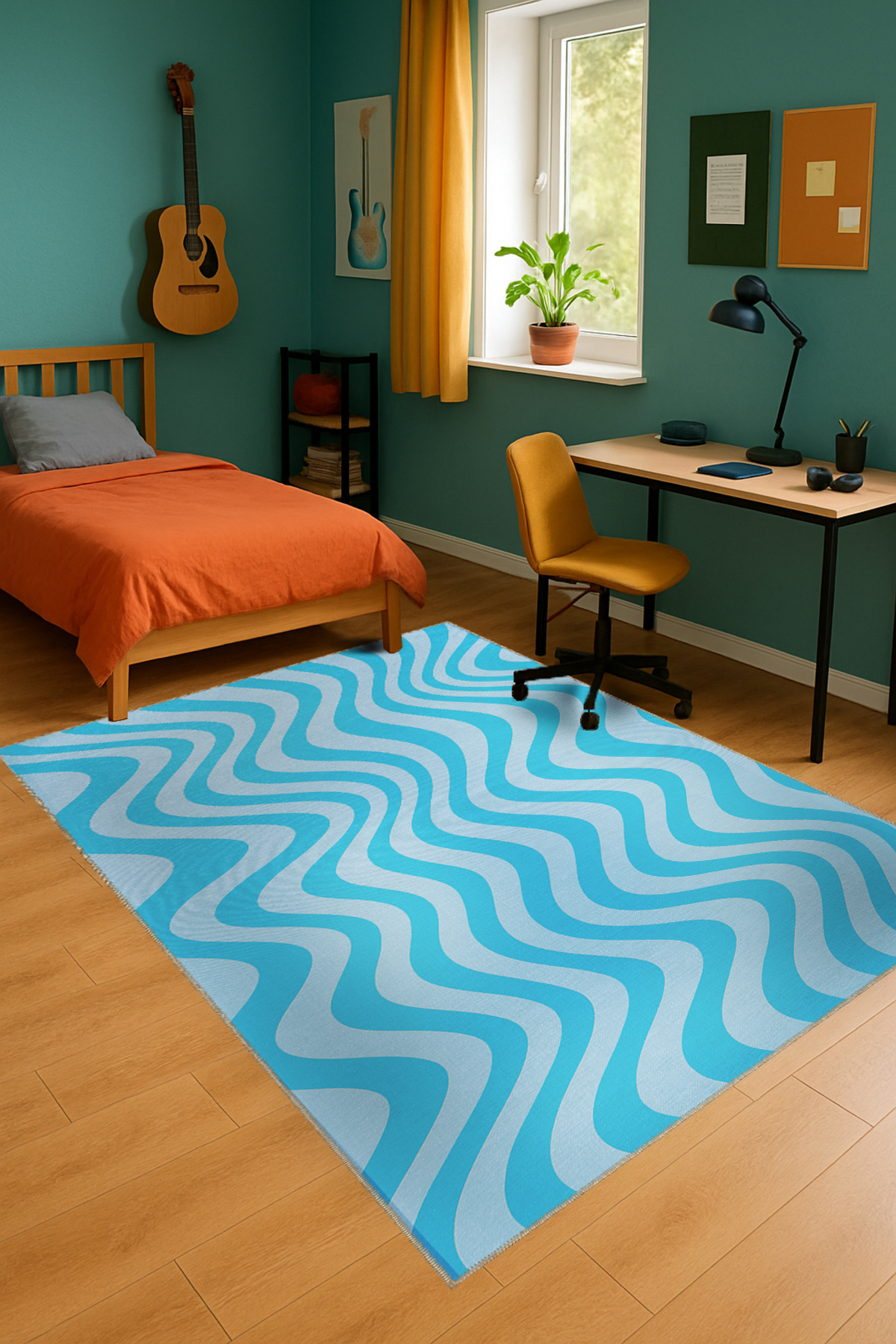 Mosso Wavy Ribbon Themed Woven Base Vintage Decorative Carpet mosso807Blue