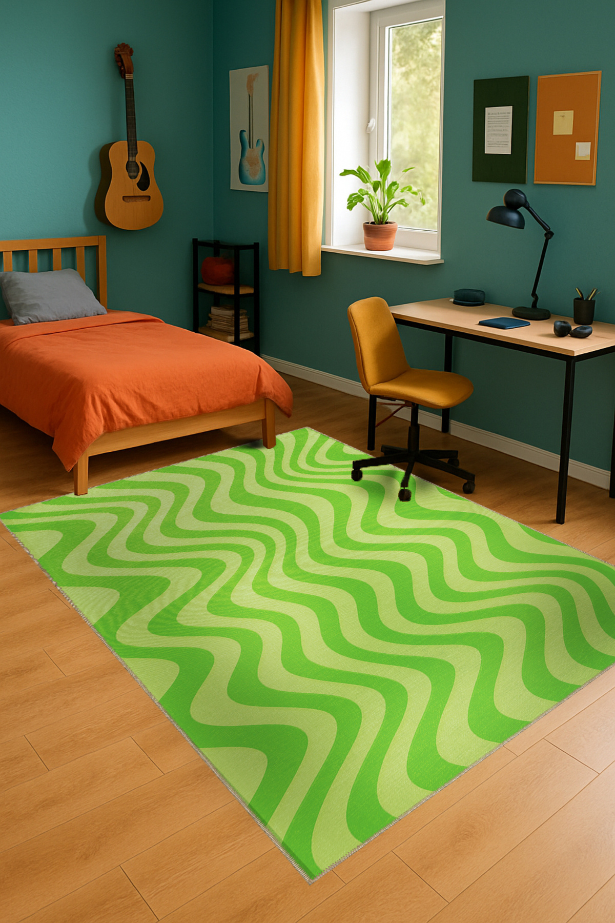 Mosso Wavy Ribbon Themed Woven Base Vintage Decorative Carpet mosso807Green