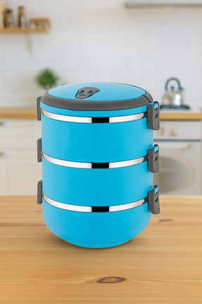 Genel Markalar Freshbox 3 Katlı Sızdırmaz Yemek Termosu Sefer Tası 1,8 Lt Mavi