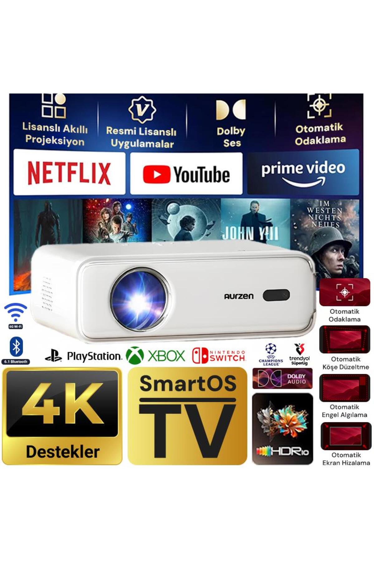 Vankyo Aurzen D1 Smart TV 4K Destekli Projeksiyon Cihazı +HDR10+Auto ...