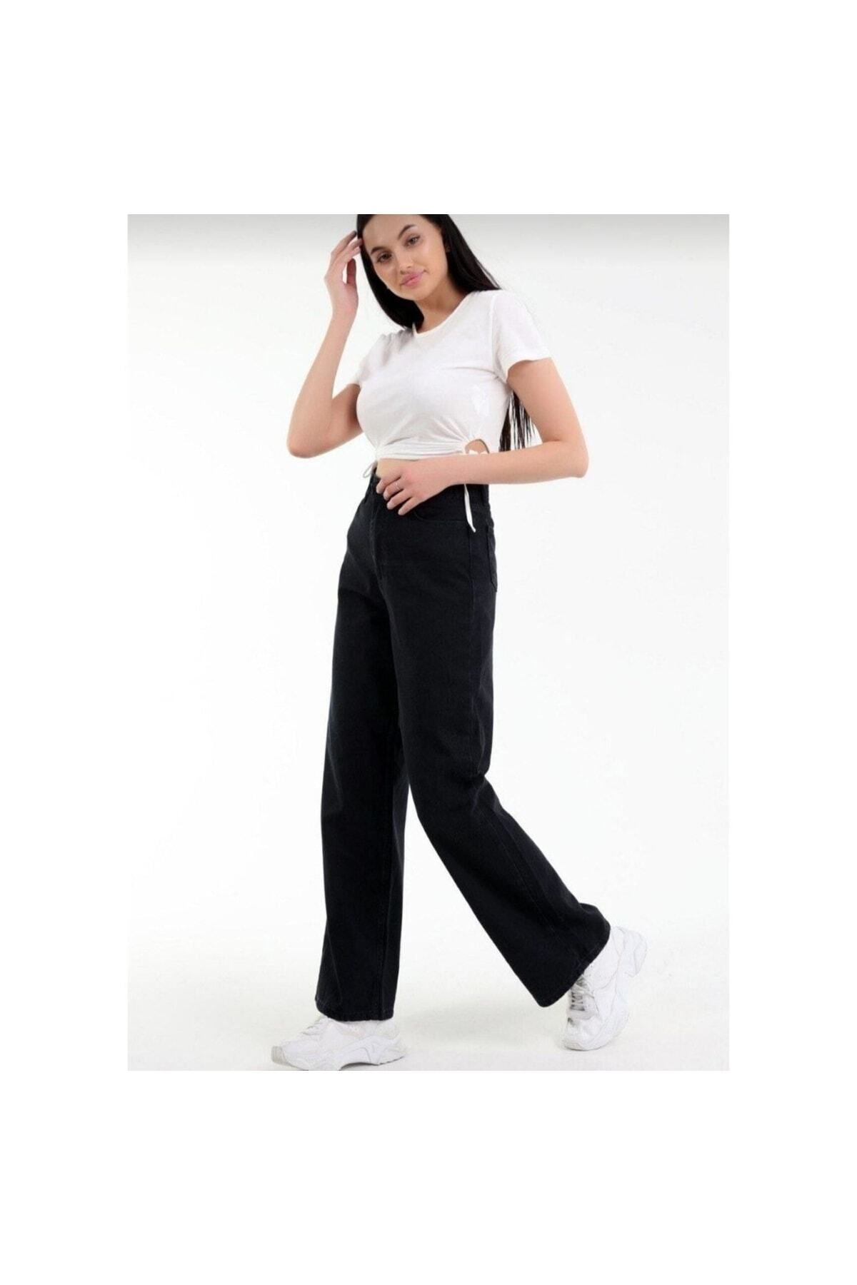 Newzo Black Loose High Waist, Black Women's Loose Jeans Black Palazzo Jeans