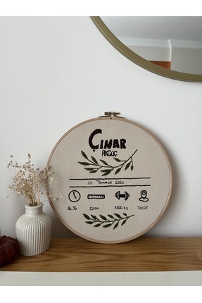 Bebek %100 El Yapımı Kişiye Özel Brezilya İşleme Doğum Tablosu – 28 cm Kasnak