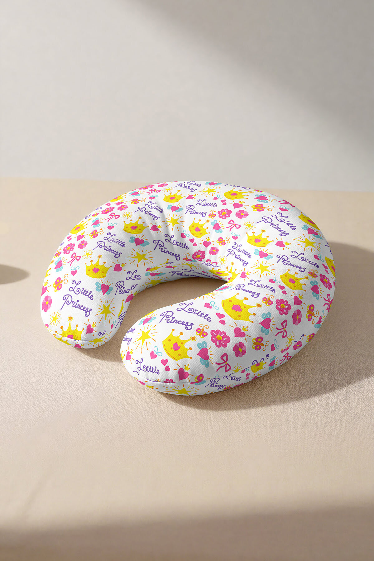 Floral Crown Pattern Cotton Neck Pillow - Princess Yellow Pink Kids & Adult Travel Pillow