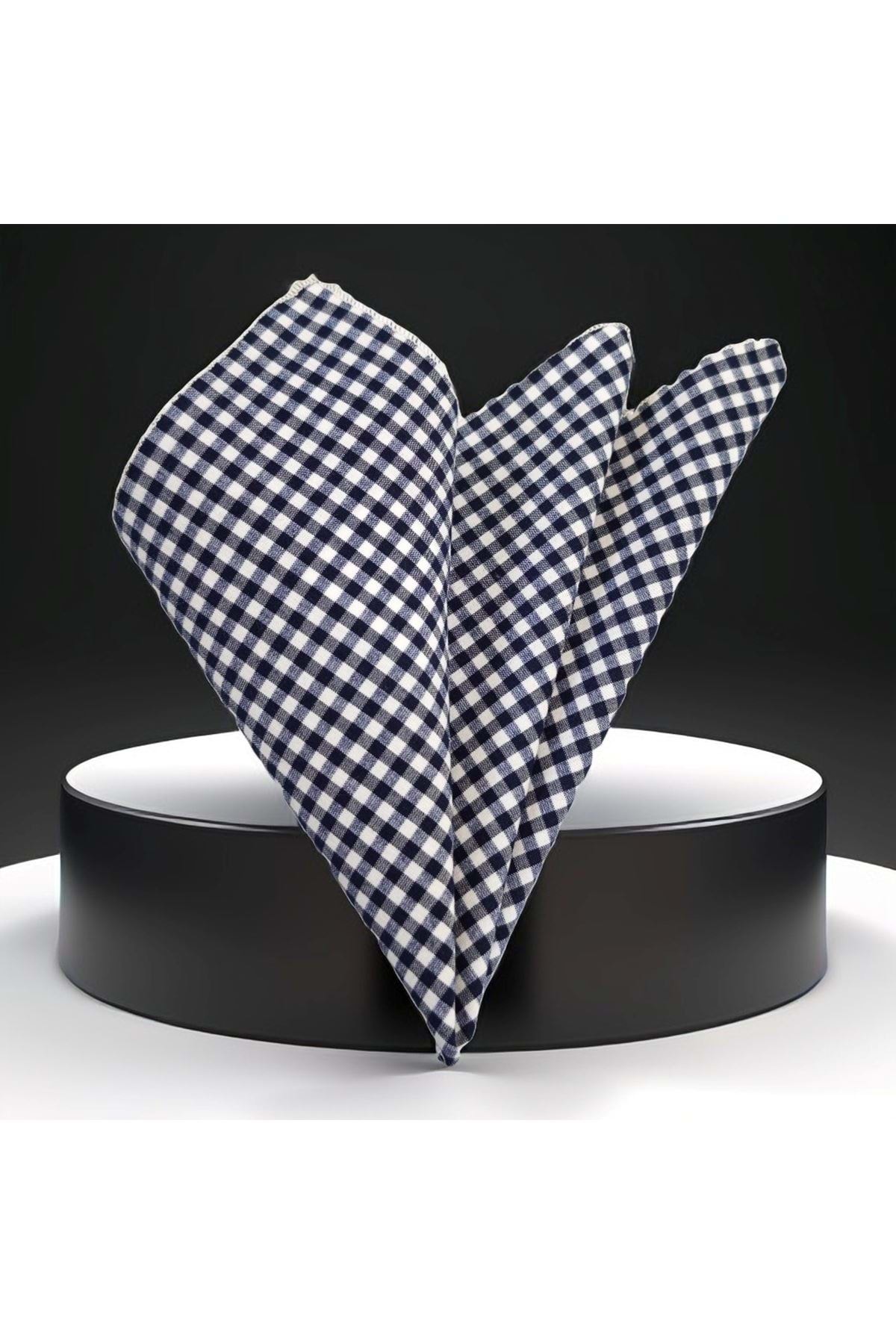 Exve Exclusive Lacivert Beyaz Pötikareli Pamuk Dokuma Cep Aksesuarı Yaka Mendili