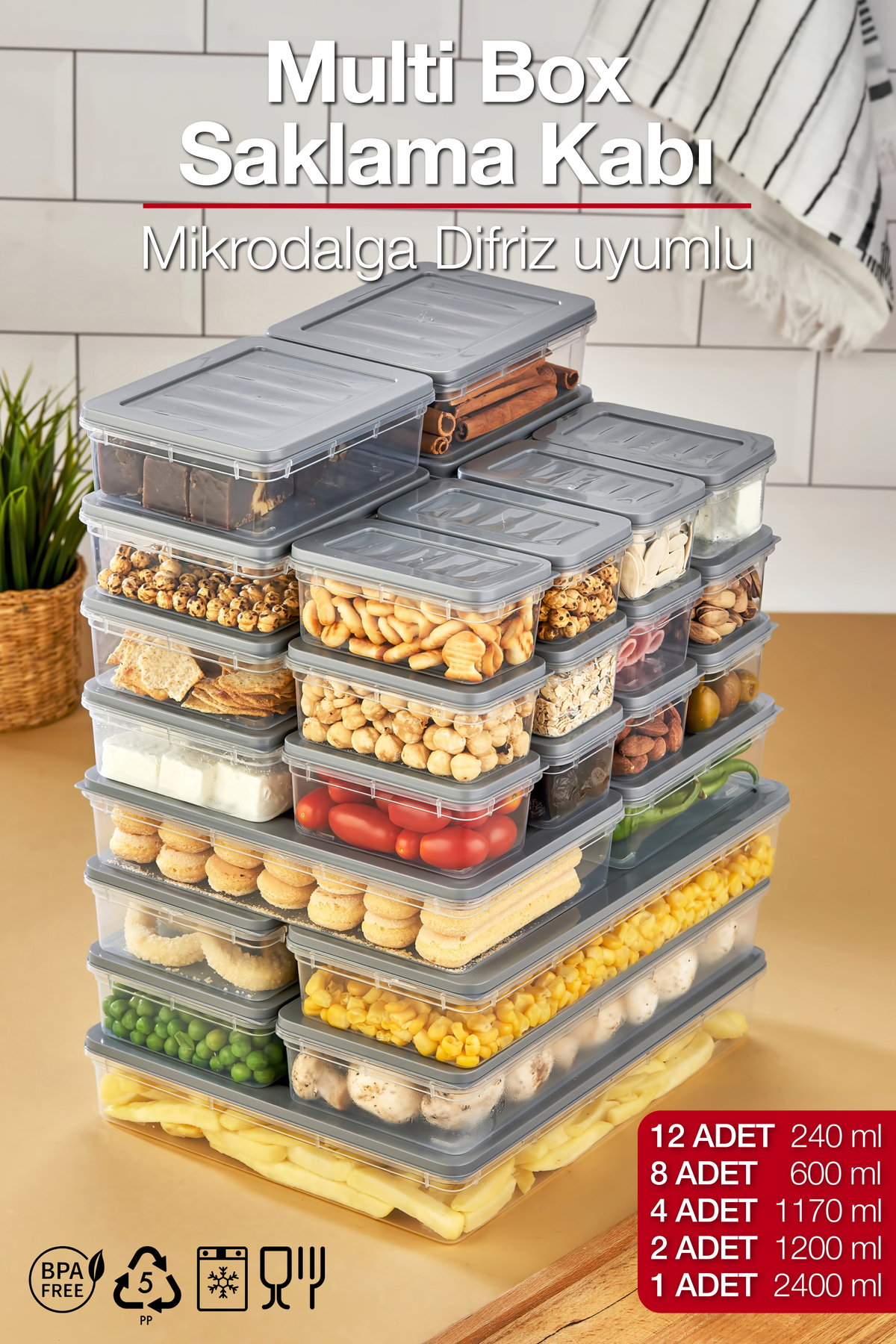 Multi Box 27 Pieces 5 Different Size Storage Container Set - Freezer & Microwave Compatible