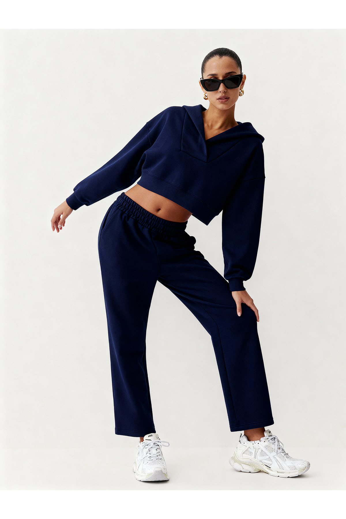Casi Women's Hooded V-Neck Pipe Leg Tracksuit