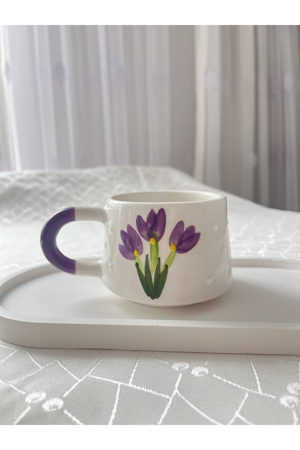 Çiçekli Kupa Bardak Çay Kahve Fincanı El Yapımı Fincan