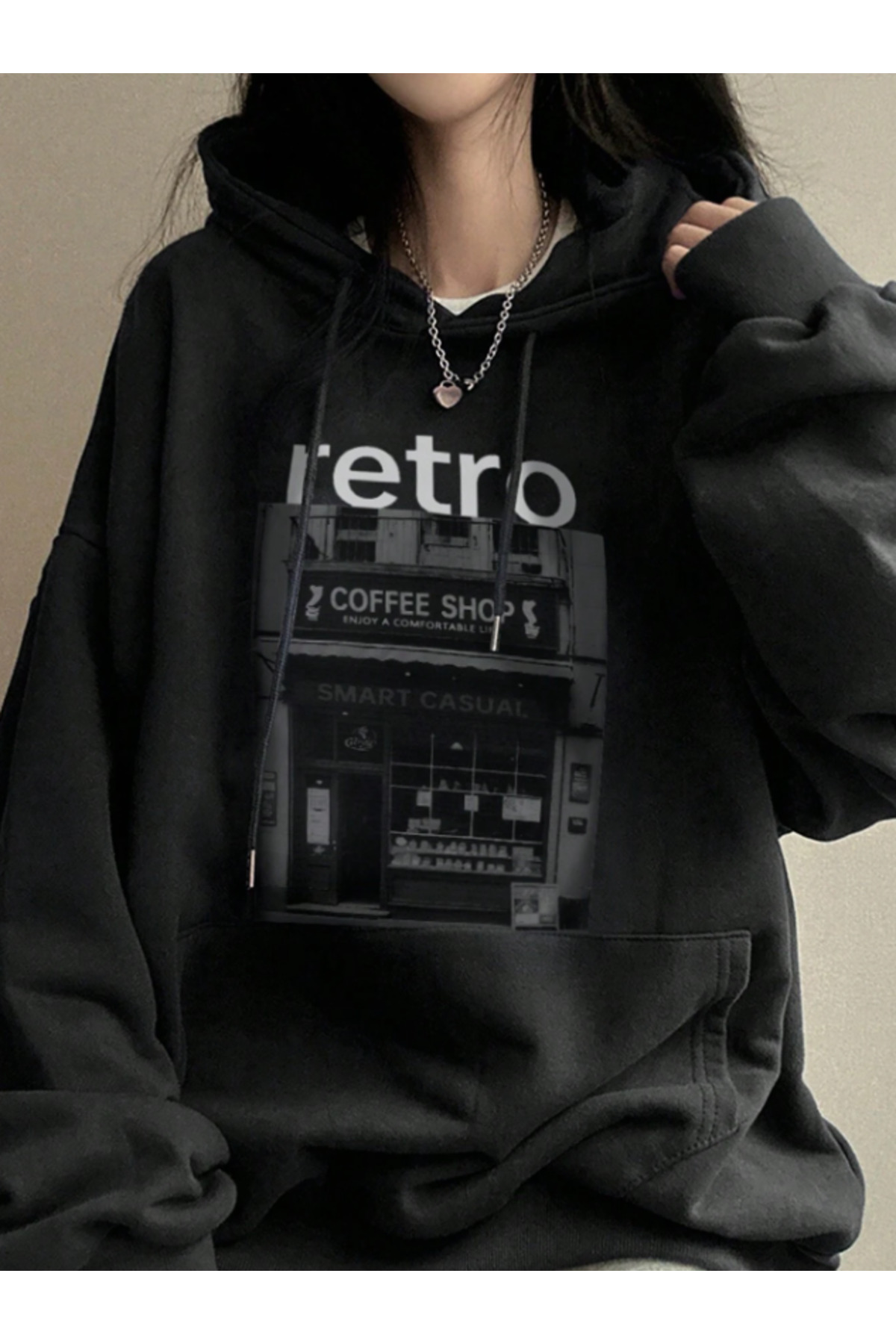 Framgan Unisex Erkek/Kadın Retro Baskılı Kapüşonlu Pamuklu Sweatshirt Hoodie görsel 4