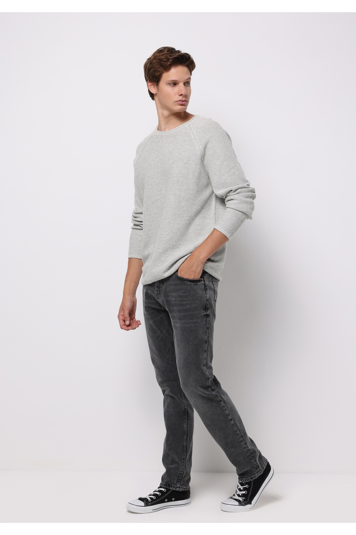 Regular Fit Yuvarlak Yaka Jakarlı Erkek Yeşil Kazak — رنگارنگ CL1076862_Q1.V2 — تصویر 3 از 5