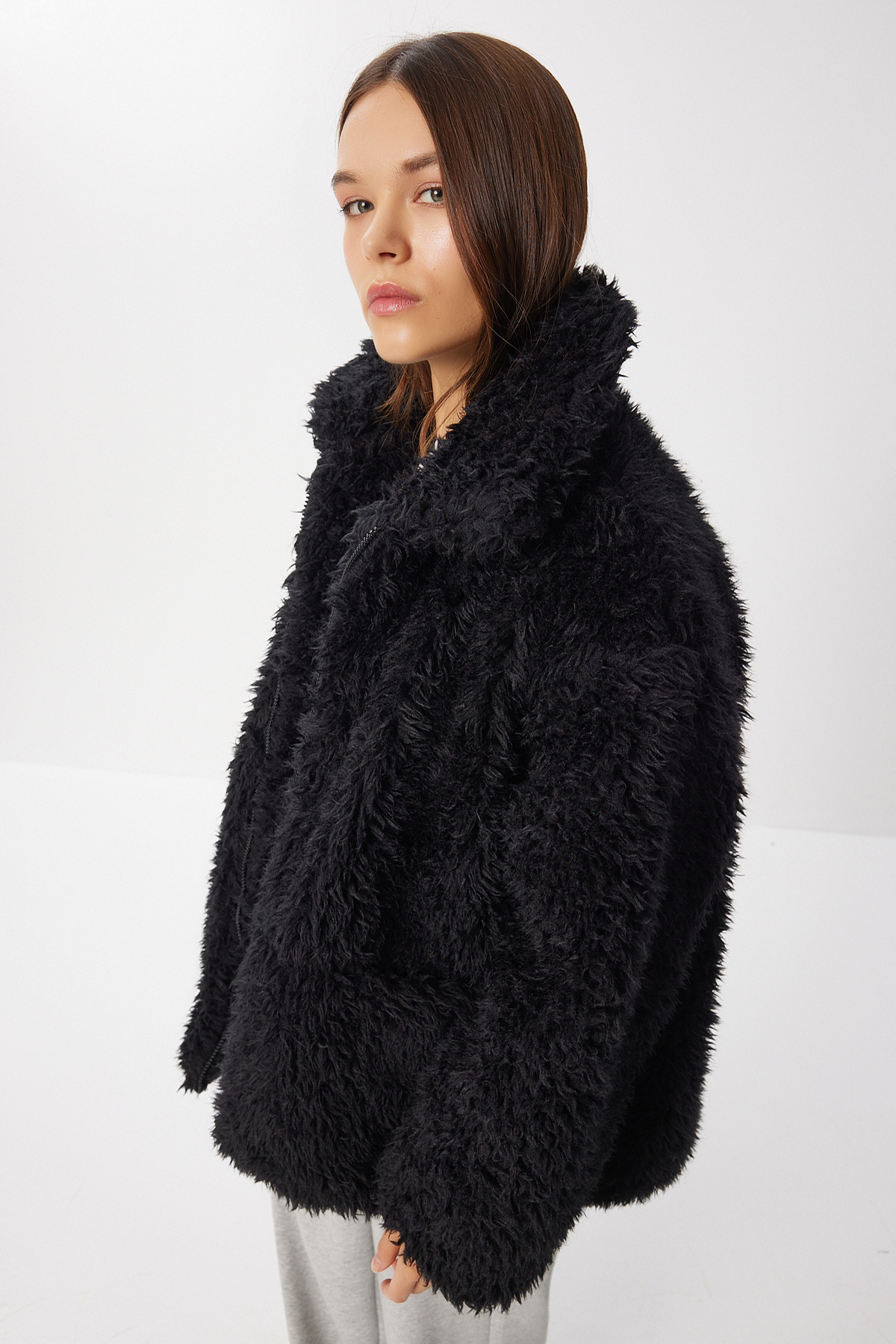 Lovelyİstanbul Oversize Suni Kürk Kaban LCI0037 SİYAH görsel 4